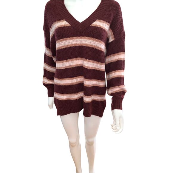 American Eagle Brown / Tan Striped V Neck Oversized Sweater S - Picture 6 of 7
